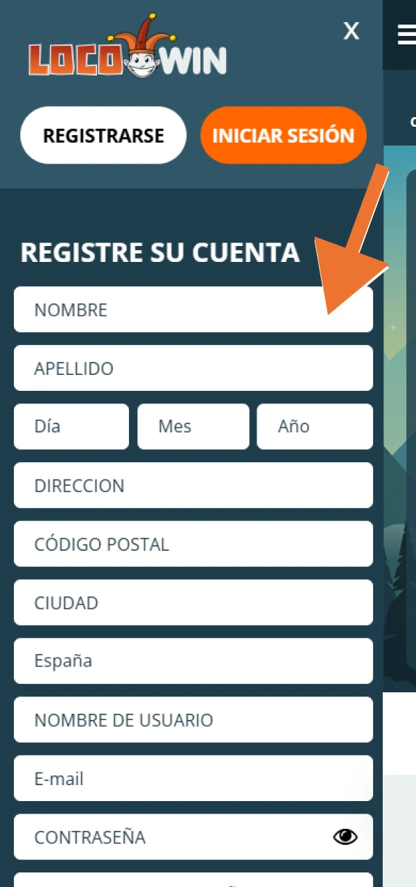 Añade tu información al formulario de registro de LocoWin.