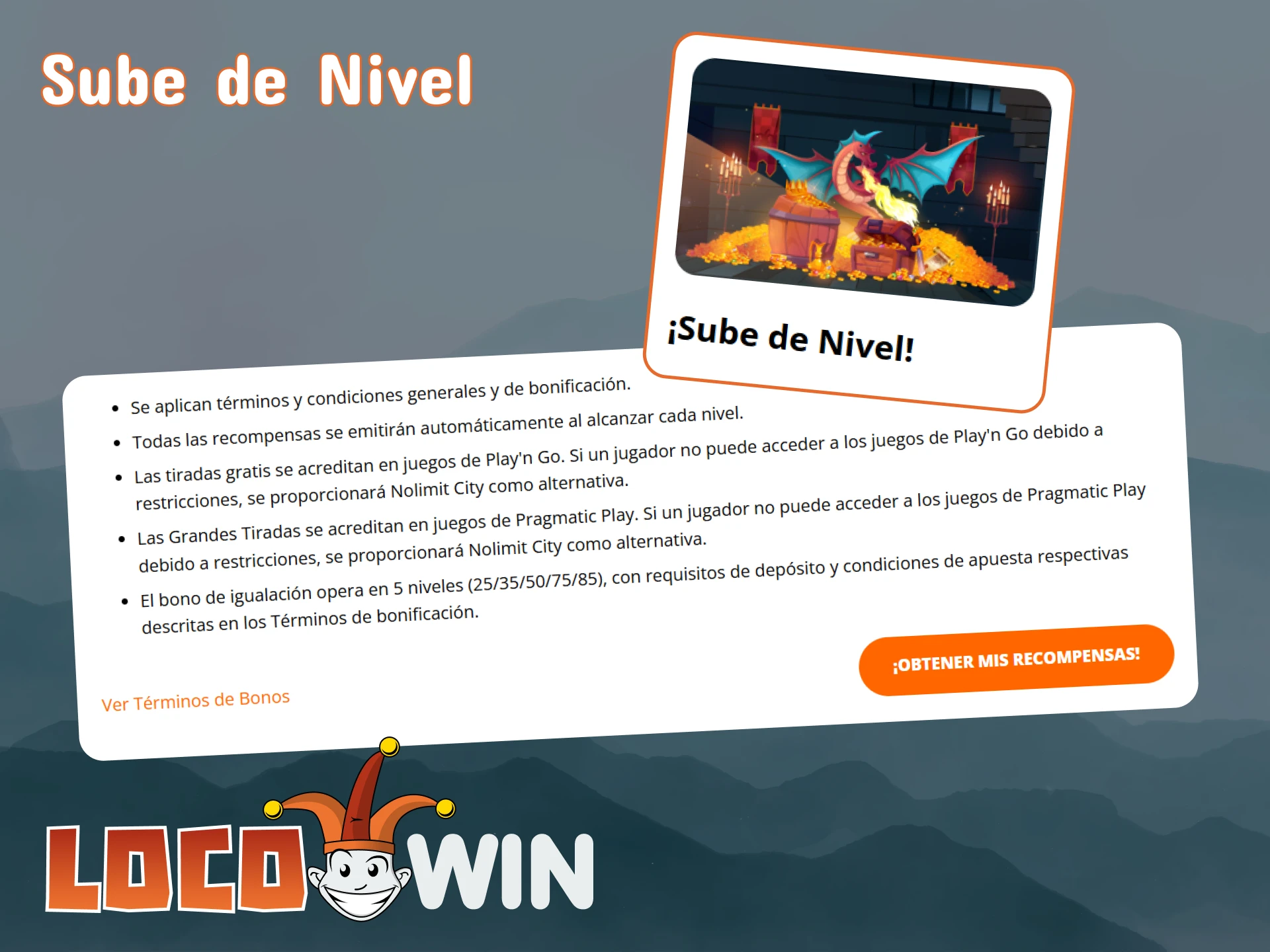 LocoWin ofrece a los jugadores el bono Sube de Nivel.